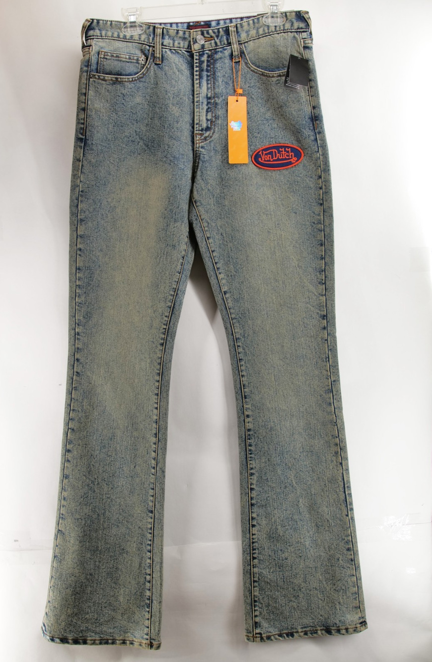 Von Dutch NWT The Clutch Stacked Flare Jeans Size 30x37 Big Logo Acid Wash Y2K
